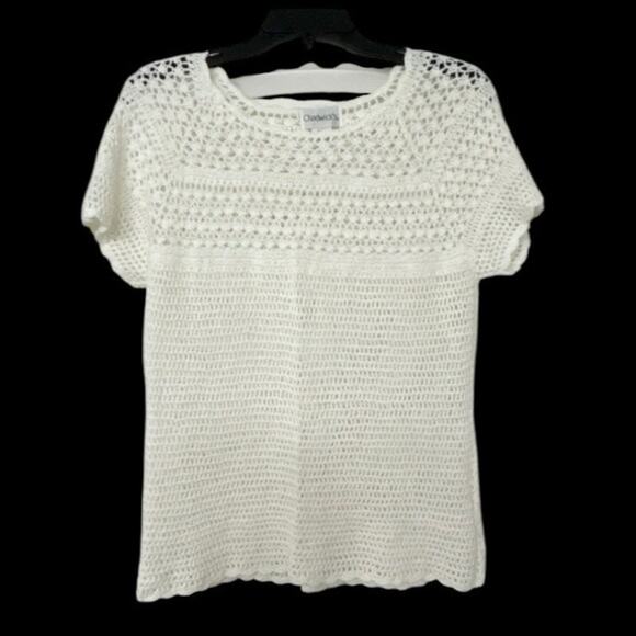 Vintage Chadwick’s Off White Crochet Open Knit Cap Sleeve SweaterXL Cottagecore - Picture 1 of 10